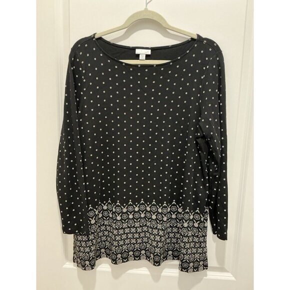 J. Jill Tops - J. Jill Blouse Large Petite Black With Cream Print Design Long Sleeves